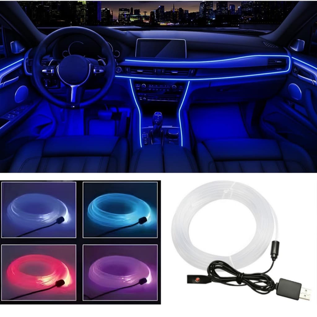 Interior Do Carro DIY LED Lâmpada Ambiente Com USB 3M 7 Cores RGB