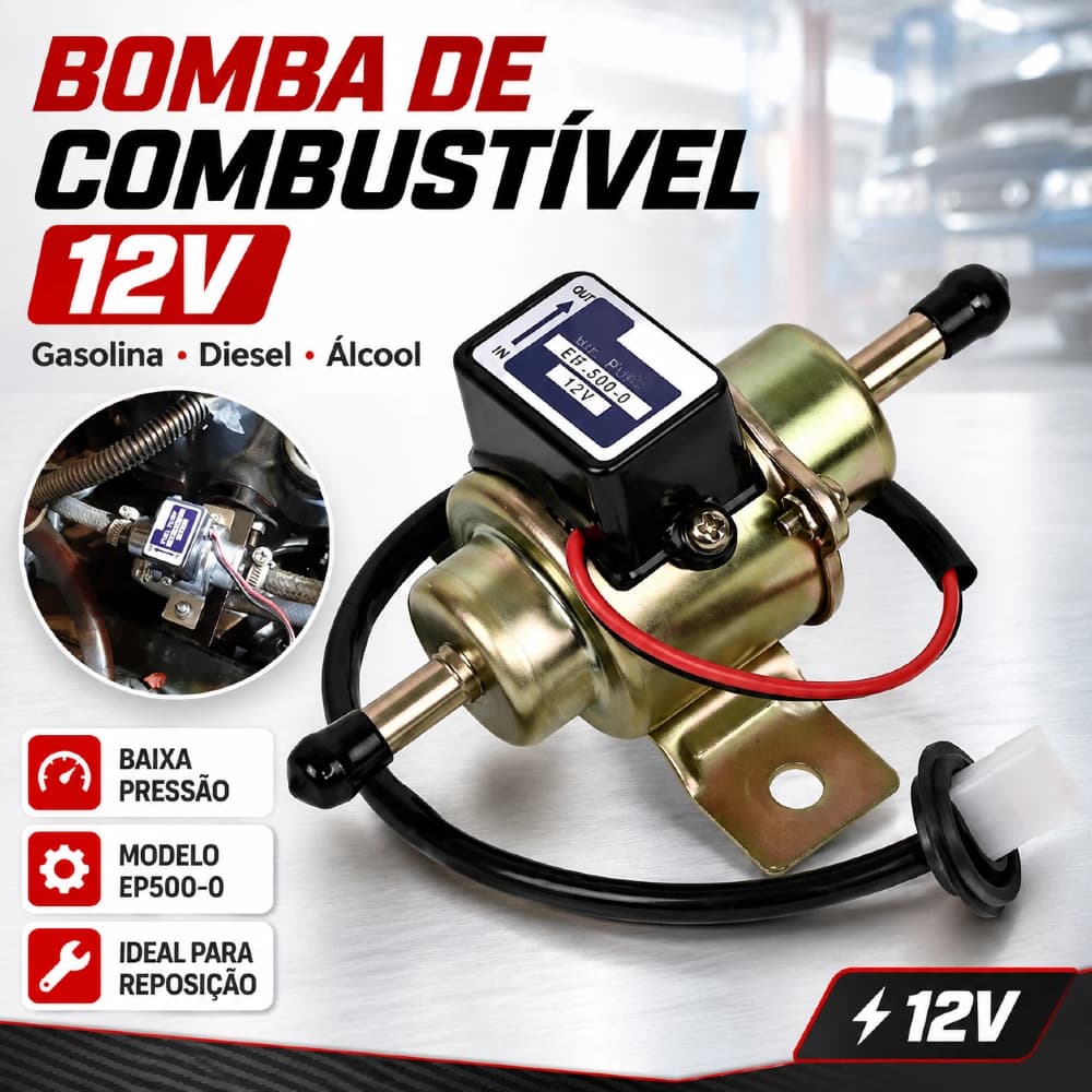 Bomba de Combustível 12V EP500-0 | Para Gasolina, Etanol e Diesel - Baixa Pressão e Envio Imediato