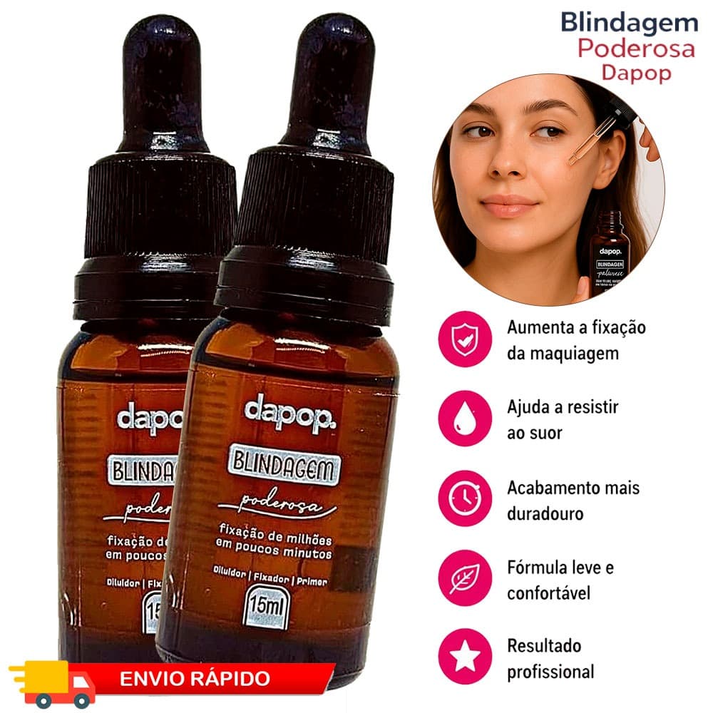 Blindagem Facial  3 em 1 Dapop 15ml Alta Fixação Pré Maquiagem Diluidor Fixador e Primer
