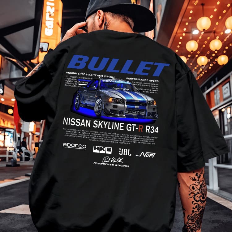Camiseta Skyline Paul Walker Bullet Carro Gearhead Camisa Unissex Masculino Feminino 100%Algodão Preto Branco Plus Size