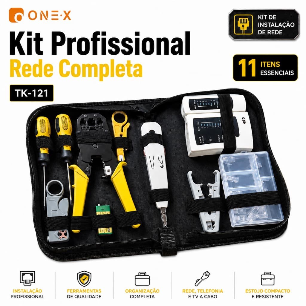 Kit Profissional Rede Completa com 11 Itens Essenciais para Instalação de Rede Telefonia e TV a Cabo