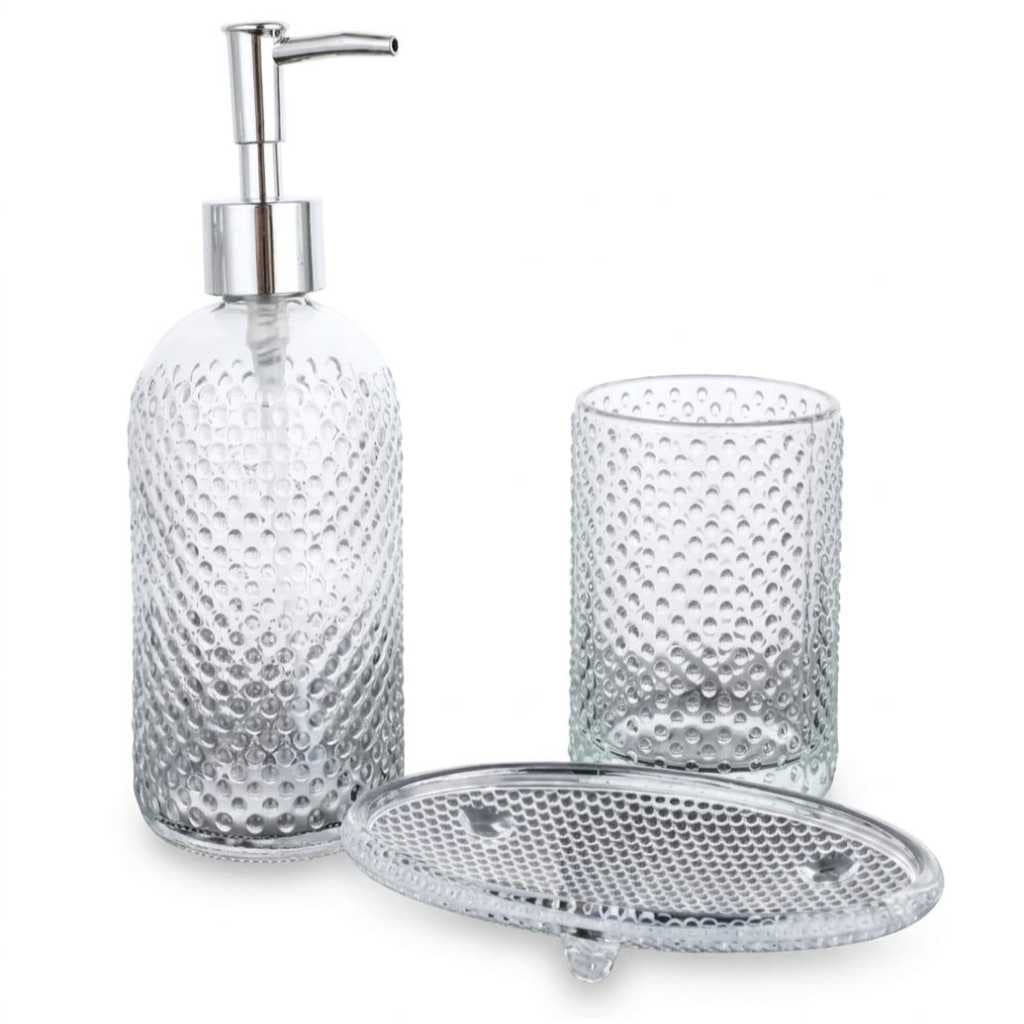 kit banheiro lavabo luxo vidro texturizado transparente 3 peças