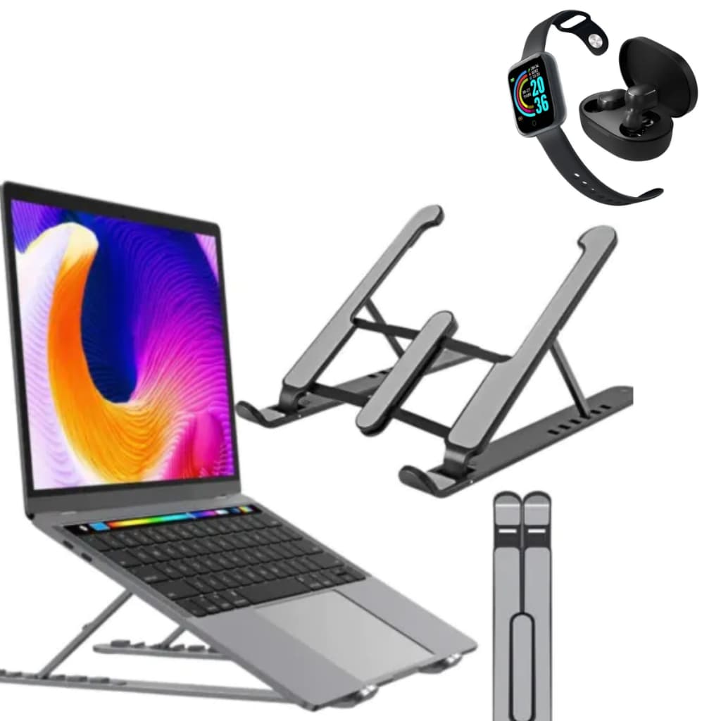 Suporte Para Notebook Ajustável Dobrável Ergonômico Portátil De Mesa Para Notebook e Tablet Fone e Relógio