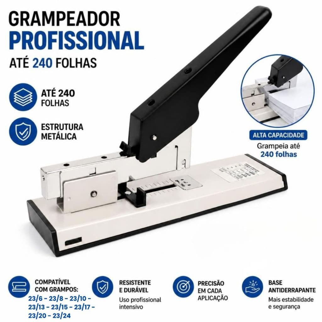 Grampeador 240 ou 100 Folhas Metal Escritório Grande Profissional