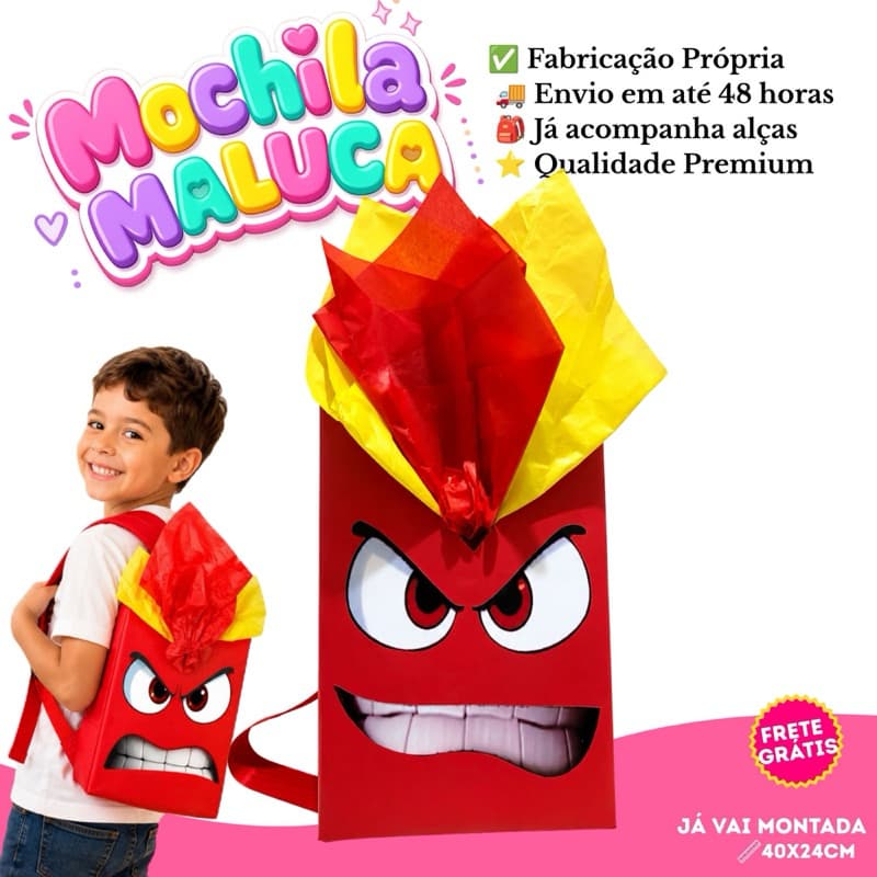Mochila Maluca Raiva Divertidamente Infantil l Já Pronta