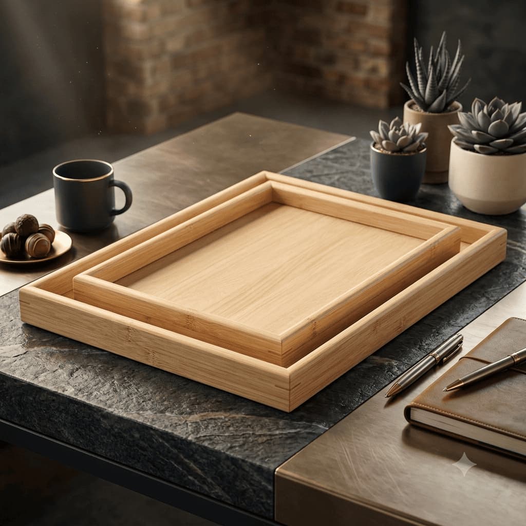 Conjunto 2 Bandejas Retangulares Madeira Natural Suporte Servir Decoracao Gourmet