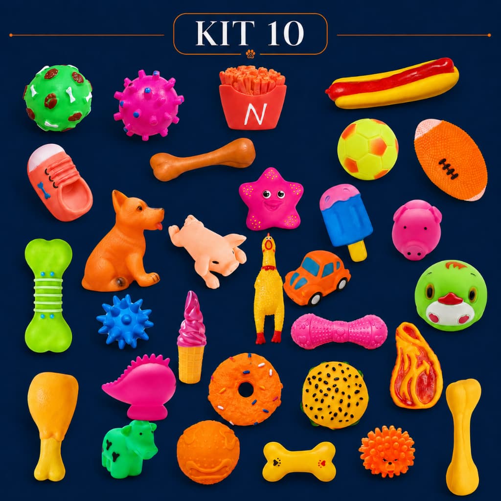 Kit 3/5/10 Brinquedos para Cachorro Pequeno e Médio Porte com Apito Mordedor