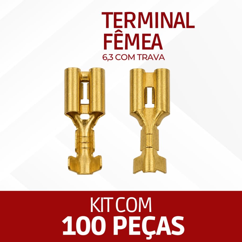 Terminal Encaixe Fêmea 6,3 Latão C/ Trava- Latão-pcte C/ 100