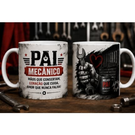 Caneca Pai Mecânico 325ml Porcelana Presente Dia dos Pais Oficina Personalizada Criativa Ferramentas