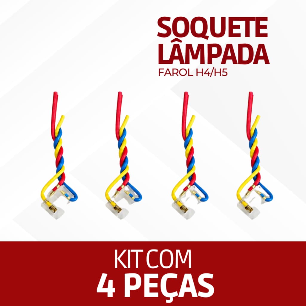 Kit 4 Peças - Soquete Para Lâmpada De Farol H4/h5 Fio 2,5mm