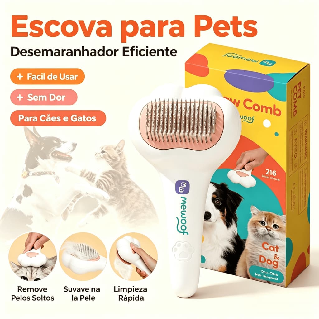 Escova Para Cães e Gatos Pet Rasqueadeira Removedora de Pelos Pente Inoxidável