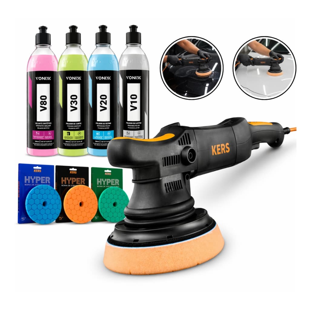 Kit Politriz Roto Orbital Rs 110v 900w Boinas Polidores Vonixx V10 V20 V30 V80 Polimento Automotivo