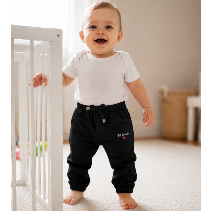 Calça Infantil Sarja Jogger Preta