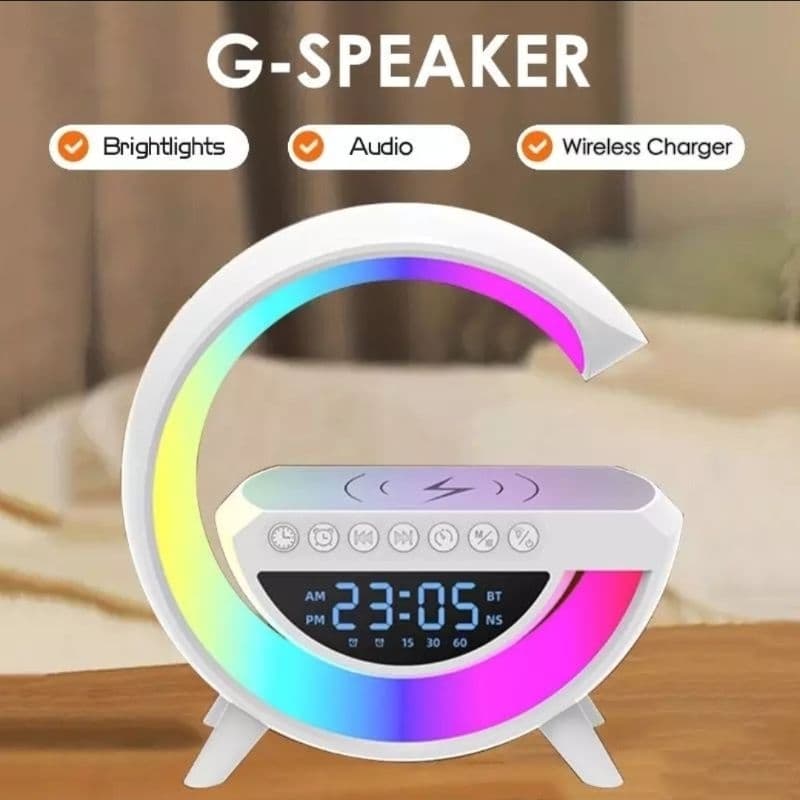 ​Luminária De Mesa G-Speaker Caixa De Som Bluetooth Carregador Por Indução Sem Fio Relógio Despertador RGB Smart Lamp