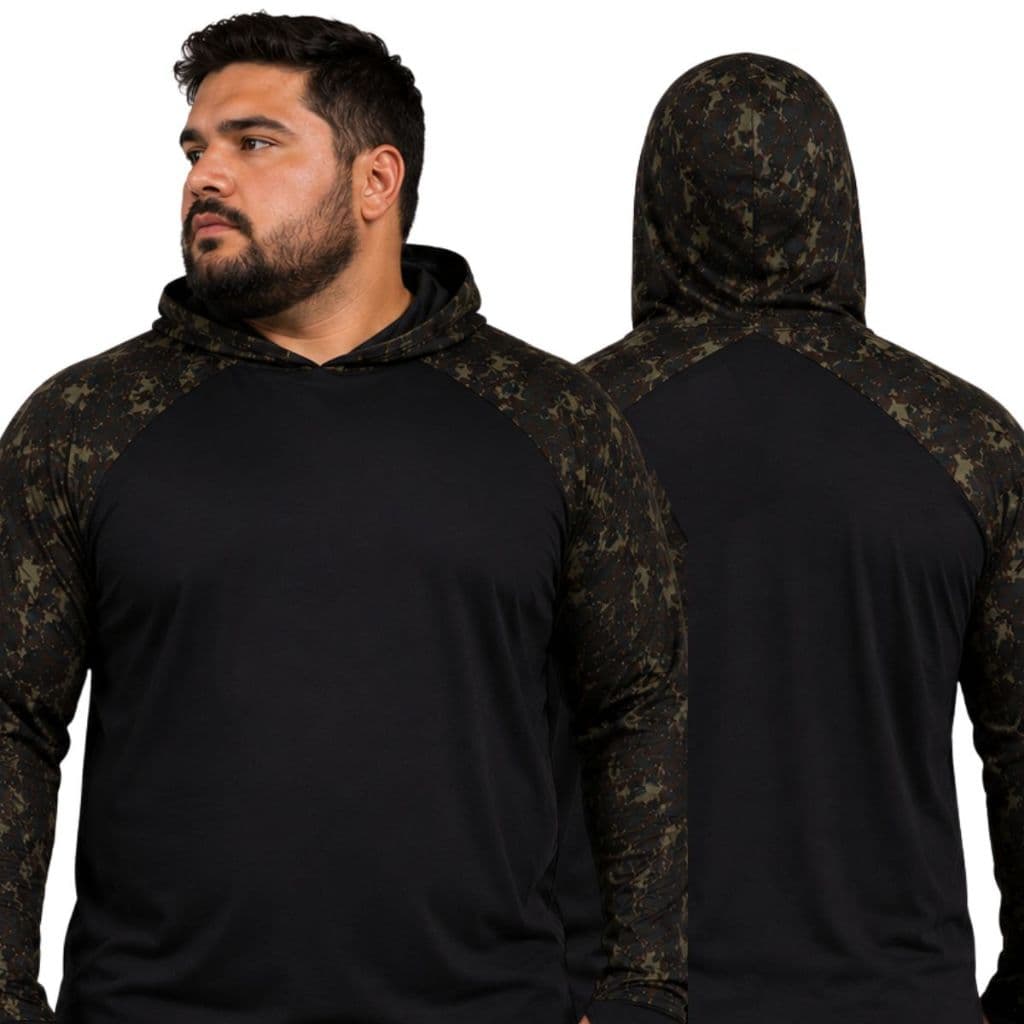KITs CAMISA PLUS SIZE DE PESCA CAPUZ CAMUFLADA UV TÉRMICA