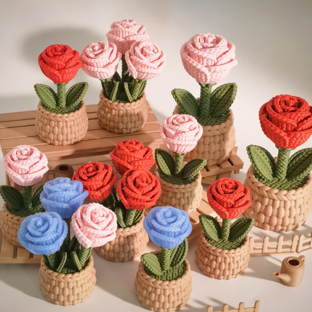 Mini Vaso de Flores em Estilo Crochê Decoração Artesanal Presente Fofo