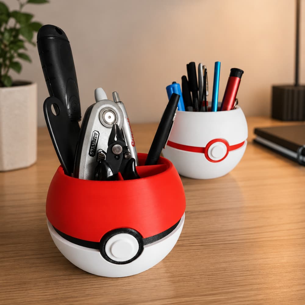 Porta Canetas Pokebola Organizador de Mesa | Suporte para Lápis, Canetas e Acessórios