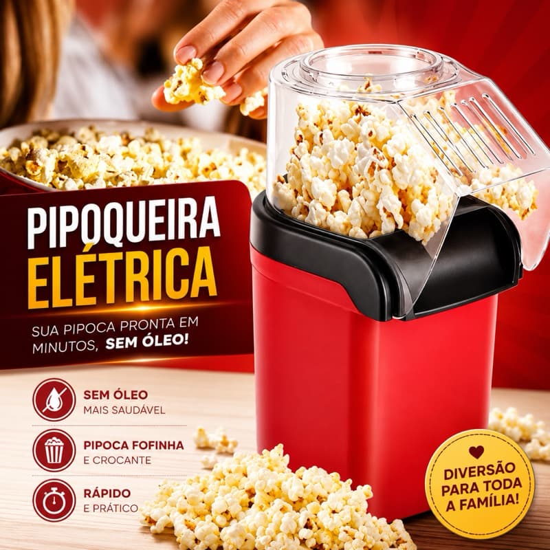 Pipoqueira Elétrica Máquina de Pipoca a Ar Quente  Livre de Óleo Pipoca Gourmet - Vermelha 110/220V