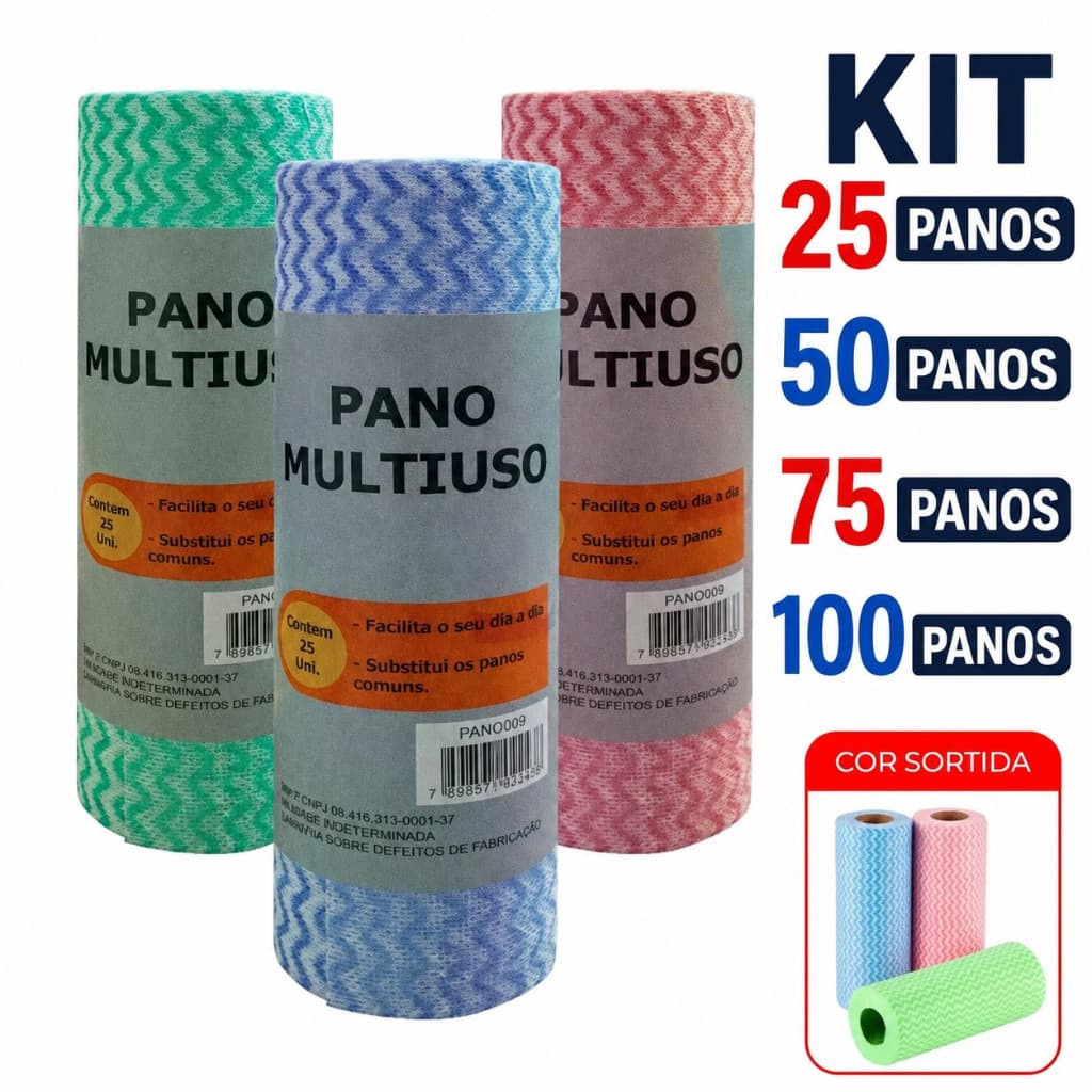 Kit Panos de Limpeza Multiuso Reutilizável E Lavável 25,50,75,100 Panos 25X30Cm