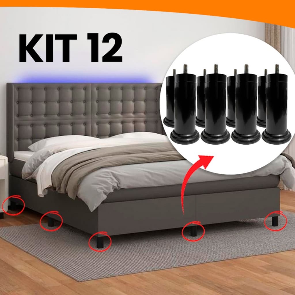 Jogo Pés Para Cama Box 12cm Com Parafuso Universal Queen King Baú Importadora Util