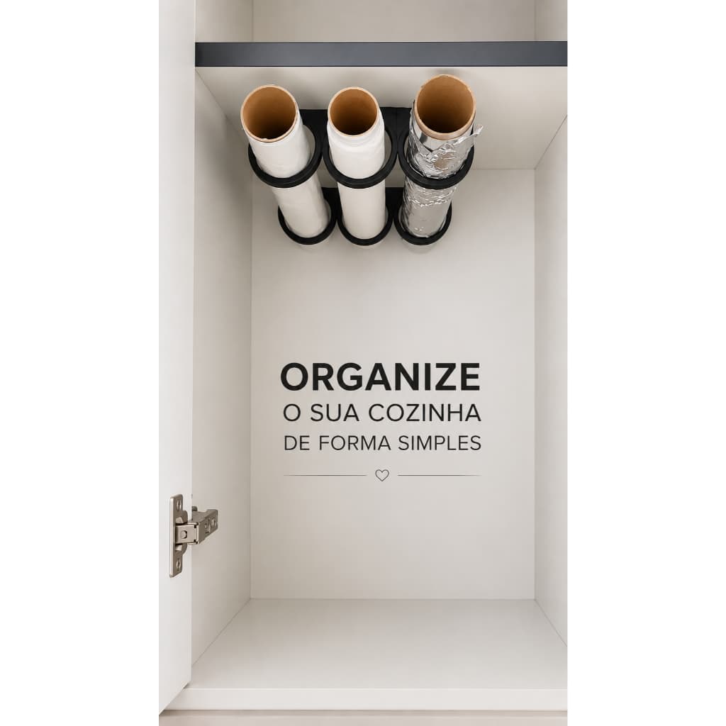 Suporte Organizador Ajustável para 3 Rolos | Papel Alumínio, Filme PVC e Papel Toalha | Instalação sem Furo