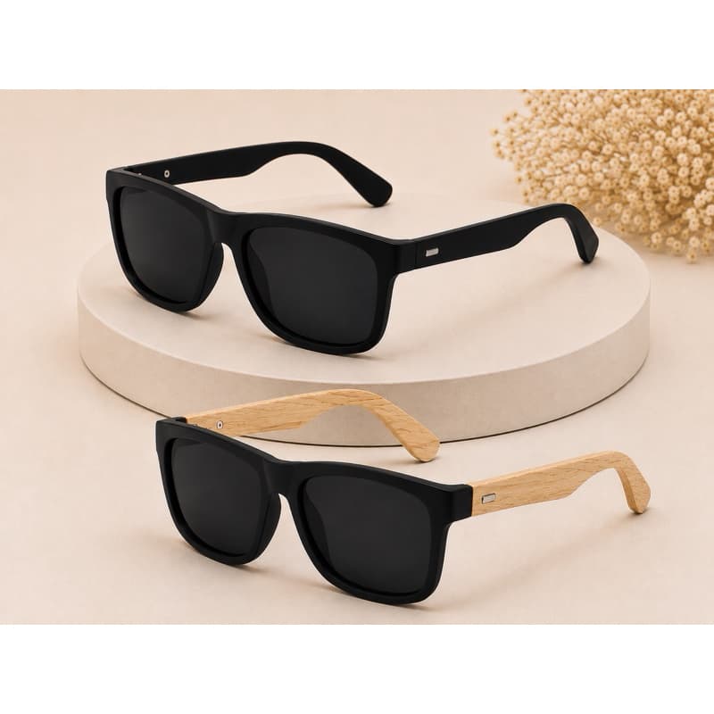 Kit 2 Óculos de Sol Masculino UV400 Preto Polarizado Estilo Quadrado Moderno Leve