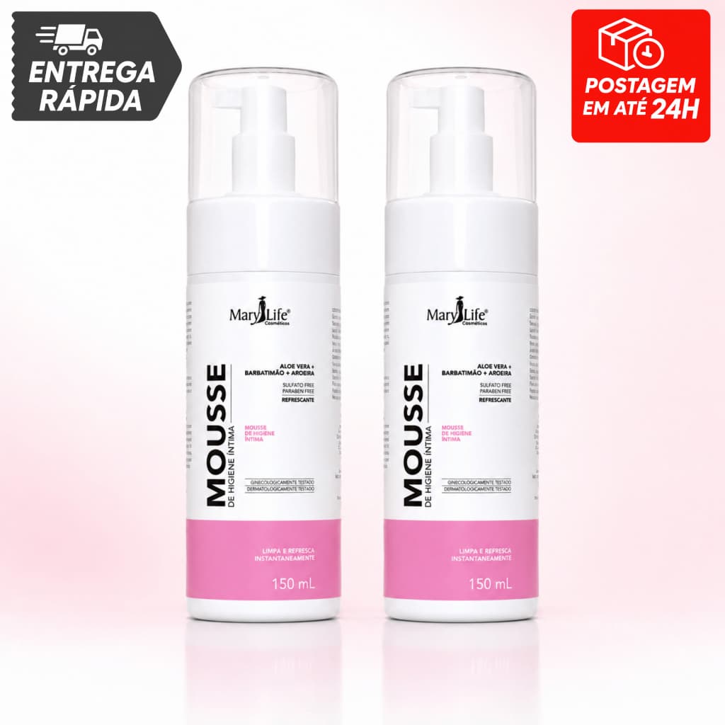 Kit C/2 Mousse Higiene Íntima Aloe Vera Barbatimão Aroeira 150ml Limpeza Suave e Refrescante