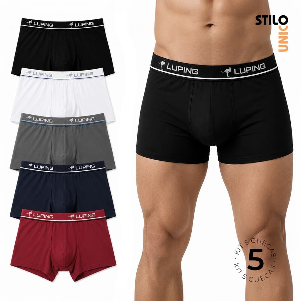 Kit 5 Cueca Box Boxer Masculina Confortável Microfibra Premium Forro Algodão Cores Variadas