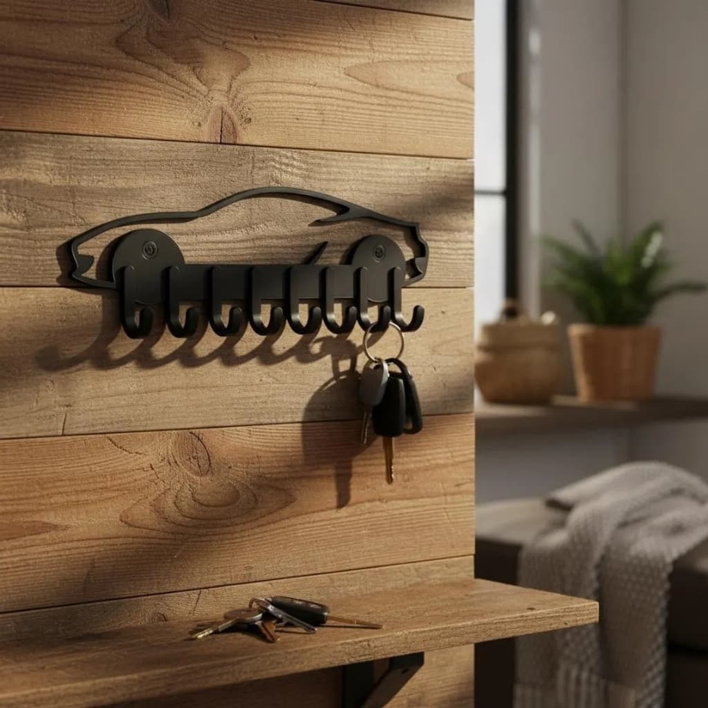 Porta Chaves de Parede Carro Automotiva Organizador Decorativo com Ganchos para Garagem Sala Entrada