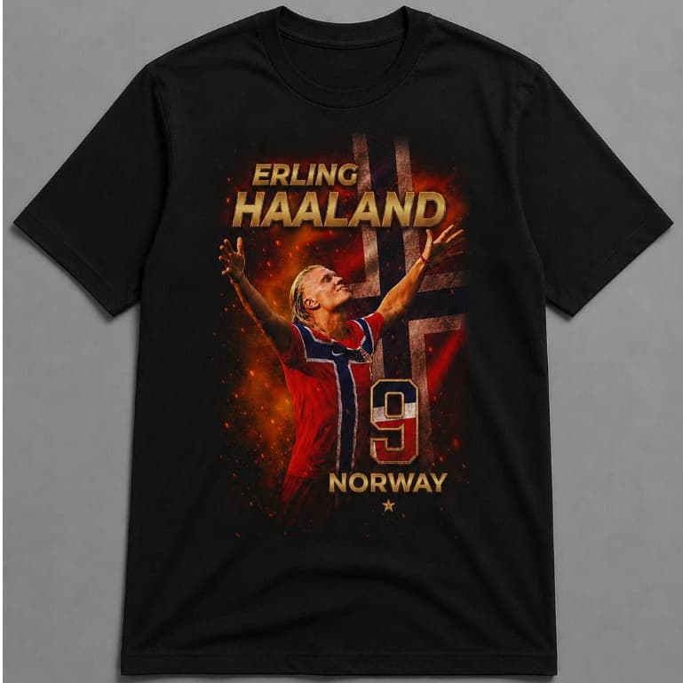 Camiseta Erling Haaland Algodão Unissex Jogador Noruega Futebol Copa do Mundo Seleção Masculina Feminina
