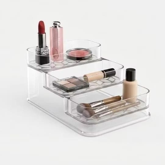 Expositor Organizador de Perfumes e Maquiagens Guarda Roupa Multinível Acrílico UZ 13,5x9,5x20,5cm Transparente