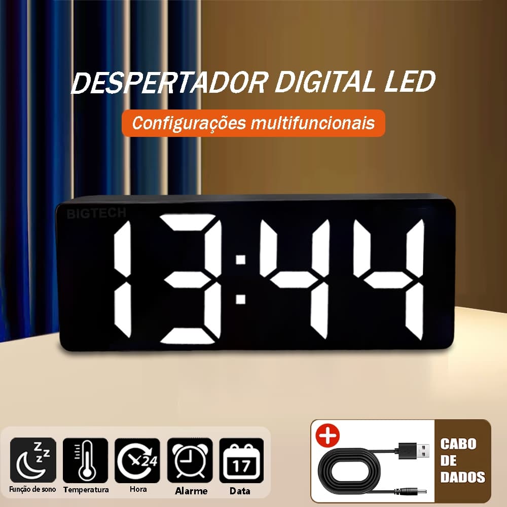 Relógio Led Multifuncional De Mesa Com Visor De Temperatura Exibição De Data E Ajuste De Brilho