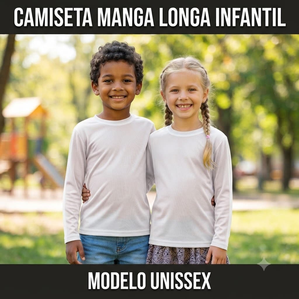 Camiseta Infantil Manga Longa 100% Poliéster Premium Blusa Uniforme Escolar Unissex Promoção Atacado