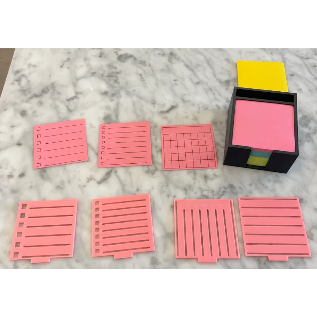 Porta Post-it Duplo com Gabarito Marcadores Estêncil Organizador Caneta Papelaria Criativa