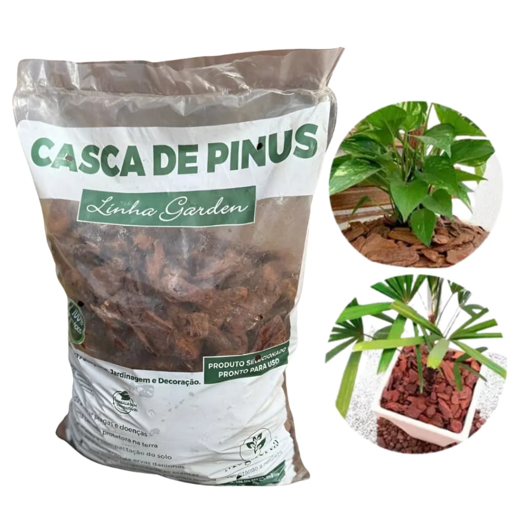 Casca de Pinus Pequena Mogifertil 6kg para Jardins Vasos Canteiros e Cobertura de Solo
