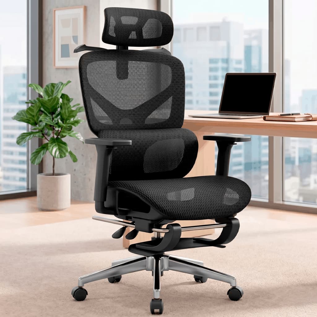 Cadeira de Escritório Ergonômica Malha Respirável com Suporte Lombar Adaptável Apoio para Pés Retrátil 200kg Nienz