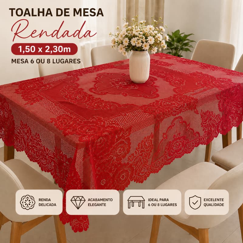 Toalha de Mesa Rendada 1,50x2,30 Retangular Mesa 6 e 8 Lugares Decoração Elegante | 4330| Promoção
