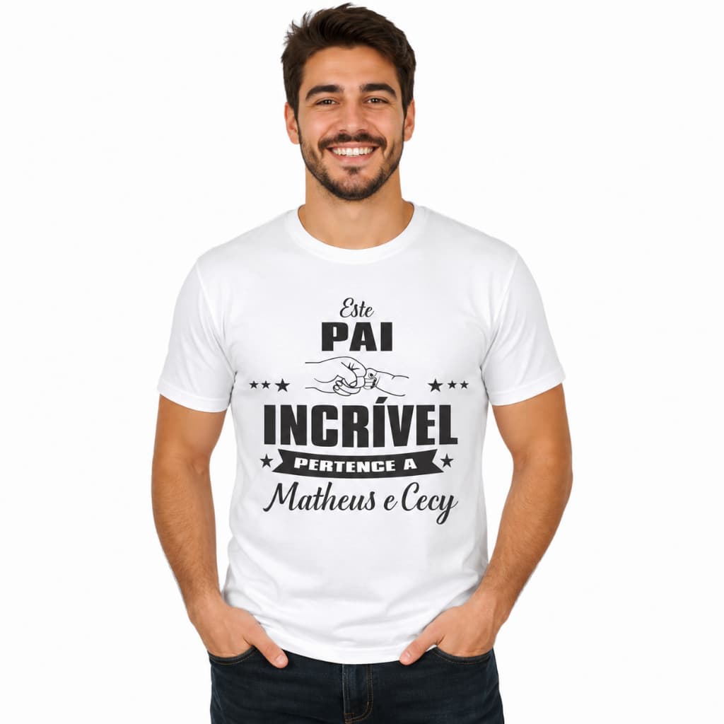 Camisa Camiseta Basica Feliz Dia dos Pais Personalizada com Nome com Frase