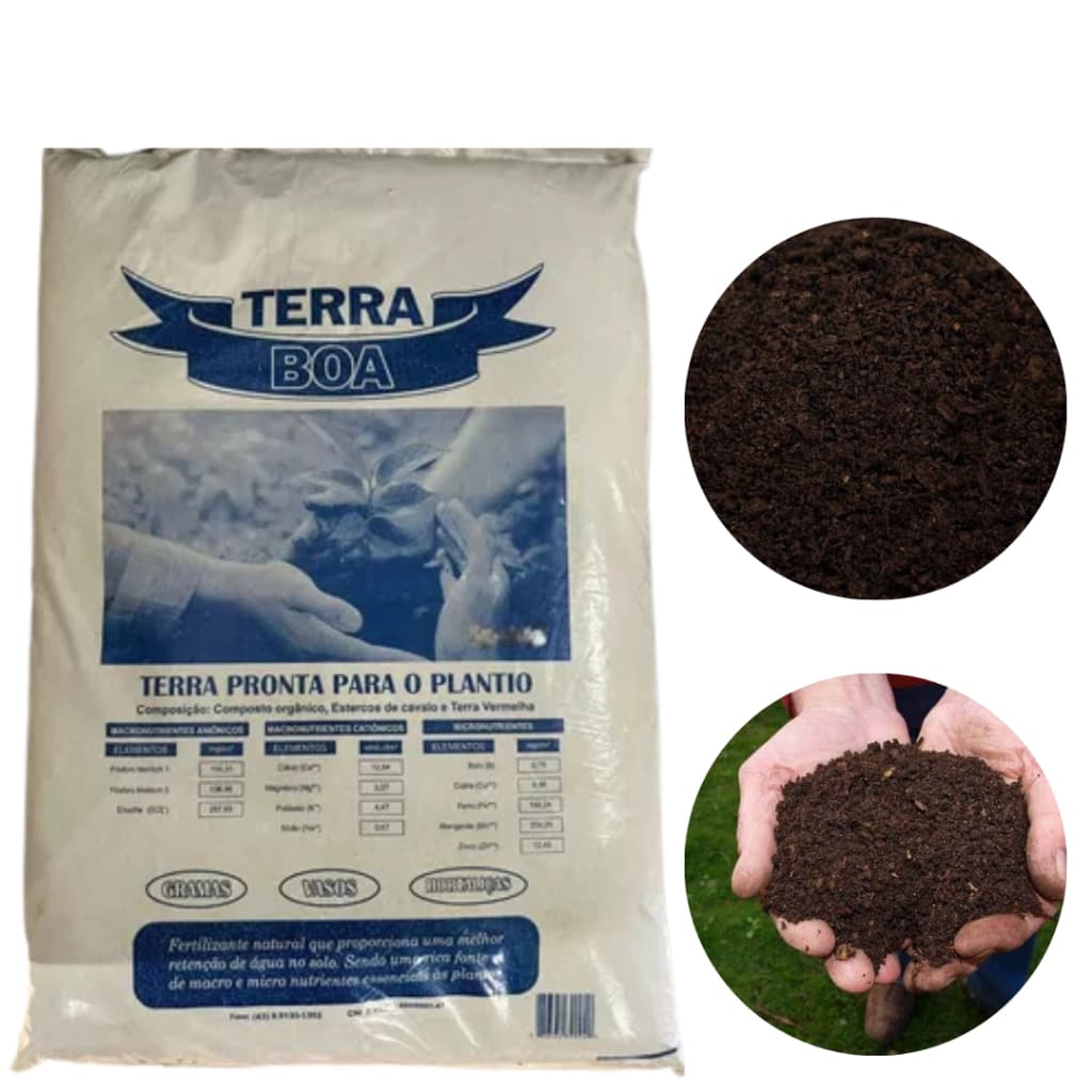 Terra Vegetal Orgânica Adubada Terra Boa Pronta para Plantio Escolha 5kg 10kg ou 20kg