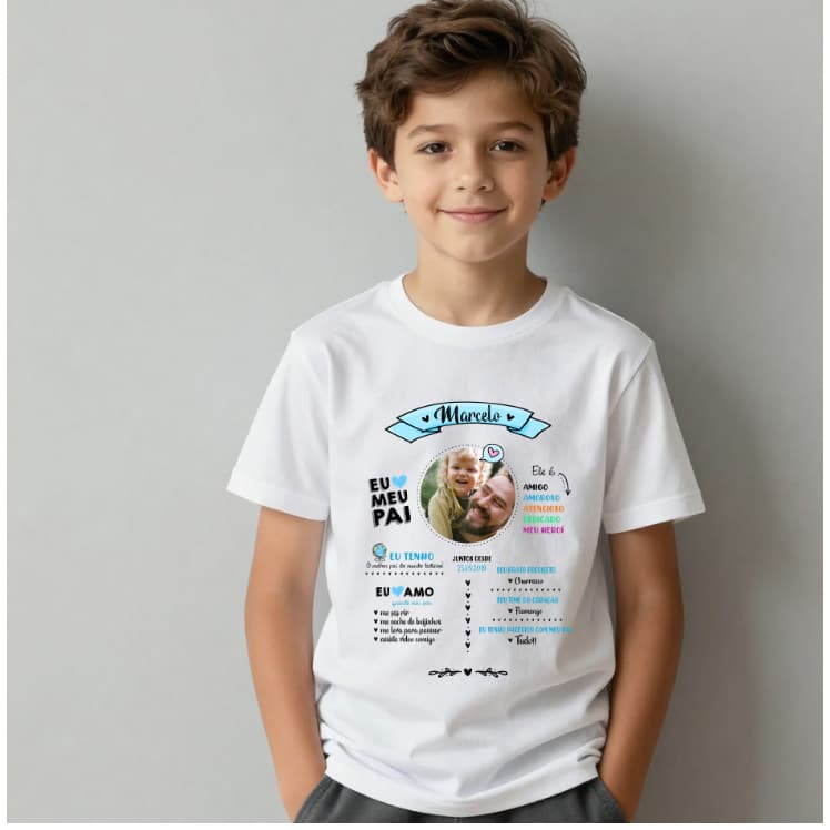 Camiseta Infantil Dia Dos Pais Personalizada Blusa Com Foto