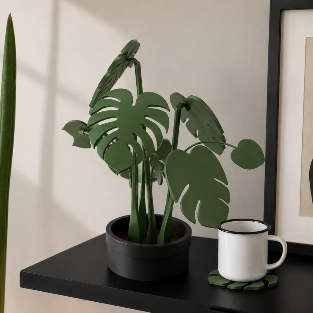 Vaso Decorativo Planta Costela de Adão/Monstera 2 em 1 | Decoração + Porta copos/xícaras Magnetico