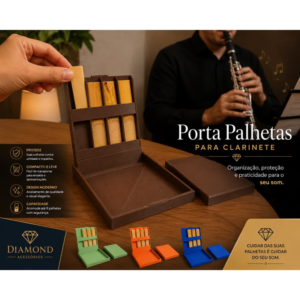 Porta Palhetas para Clarinete com Tampa – Estojo Organizador Compacto e Resistente