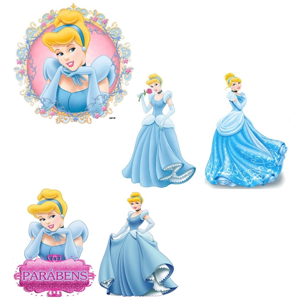 Cinderela kit 4 peças de 20cm e 1 de 30cm display de festa em mdf