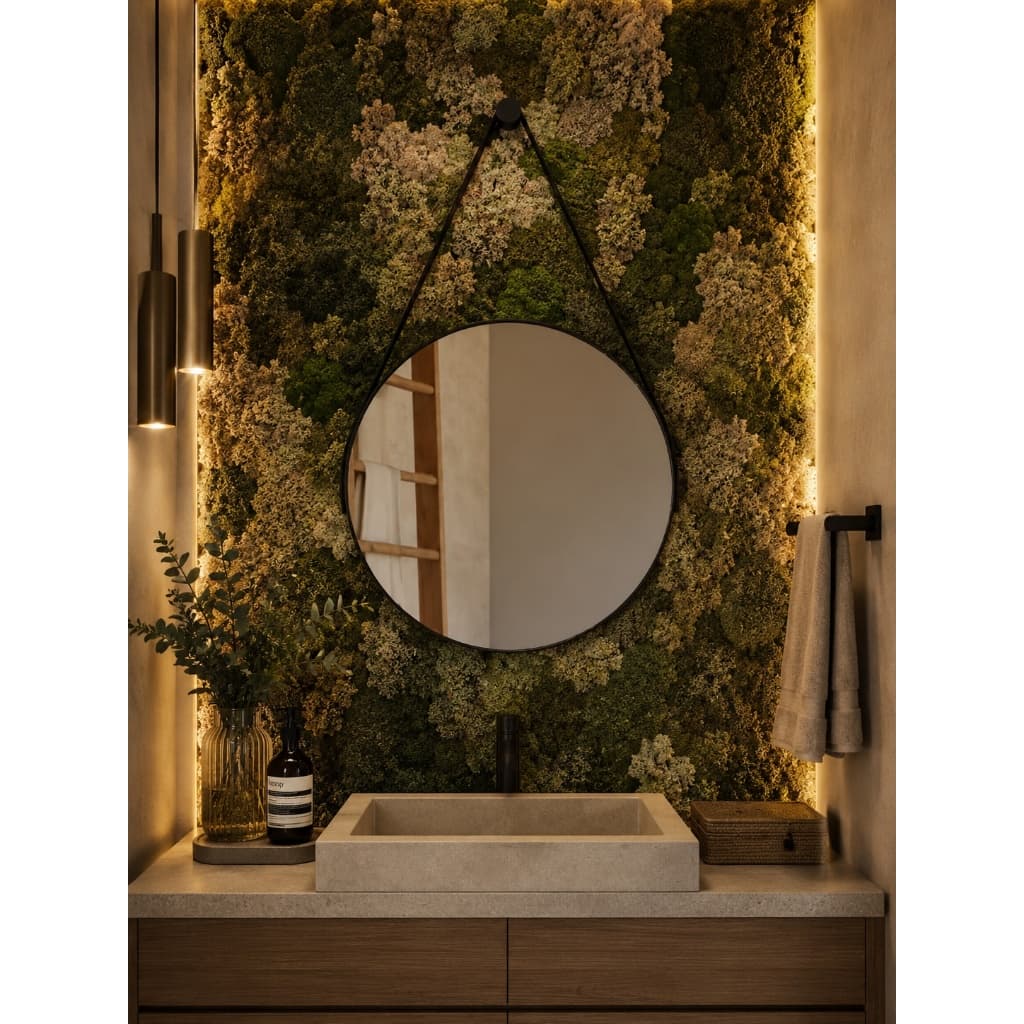 Espelho Redondo Adnet 40 cm Sala / Quarto / Banheiro / Com Alça Couro Suporte