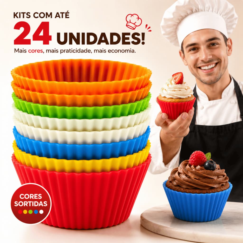 Conjunto 12/24 Peças Forma de Silicone Redonda 7 cm forminhas Para Assar Bolos Peças Air Fryer Forno Cupcak