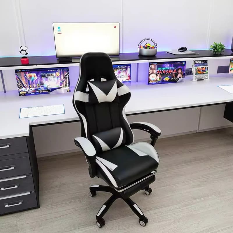 Cadeira Gamer Ergonômica Jogos e Escritório Reclinável  Em Couro Com Apoio Para Pés