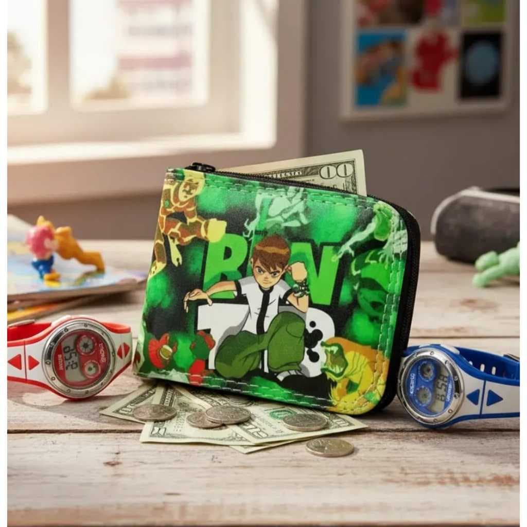 Carteira infantil masculino do Ben10 e relógio digital de led e cronometro seu filho merece .