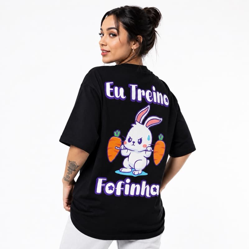 Camisa Feminina Treino Camiseta Fofinho Academia Gymrat Blusinha Algodão Manga Grande Estilo Casual