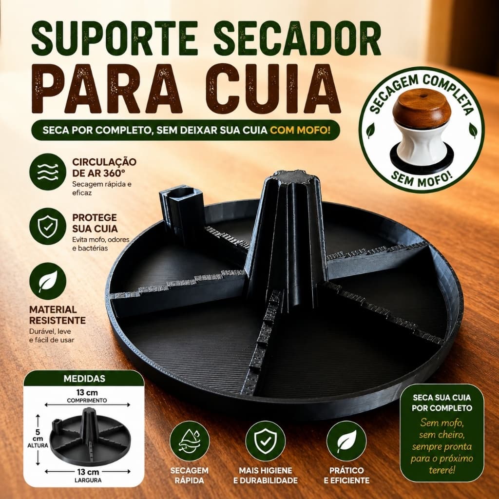 Secador de Cuia Chimarrão Seca Mate | Suporte 360° Anti Mofo e Umidade | Erva Mate