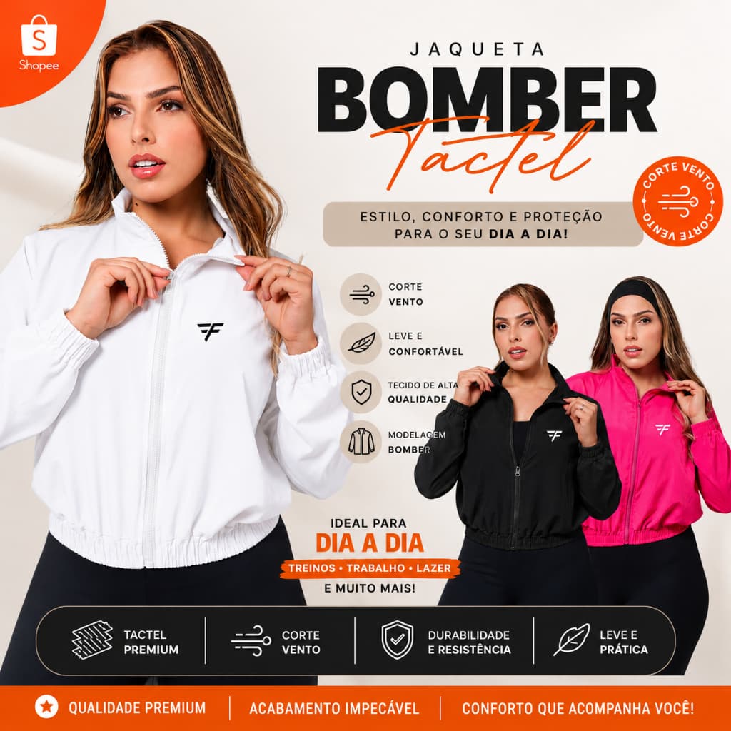 Jaqueta Bomber Corta Vento Feminina Tactel Premium Leve Confortável Dia a Dia